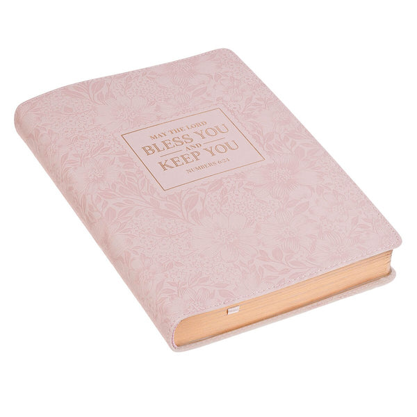 Bless and Keep You Blush Bloom Faux Leather Classic Journal - Numbers 6:24