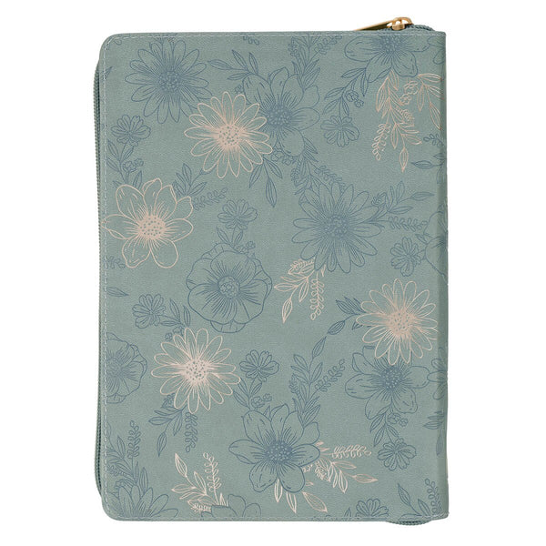 Be Still and Know Teal Floral Faux Leather Classic Journal with Zipper Closure - Psalm 46:10