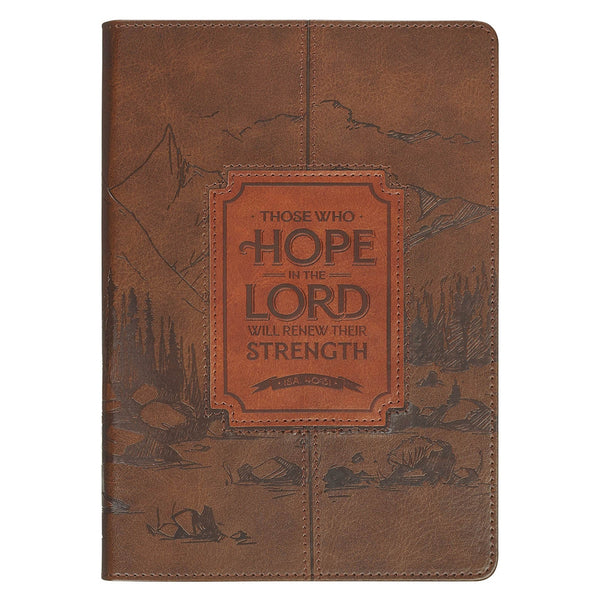 Hope in the Lord Chestnut Brown Faux Leather Classic Journal - Isaiah 40:31 - KI Gifts Christian Supplies