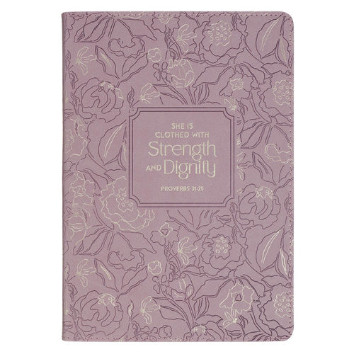 Strength and Dignity Dusty Purple Floral Faux Leather Classic Journal - Proverbs 31:25 - KI Gifts Christian Supplies