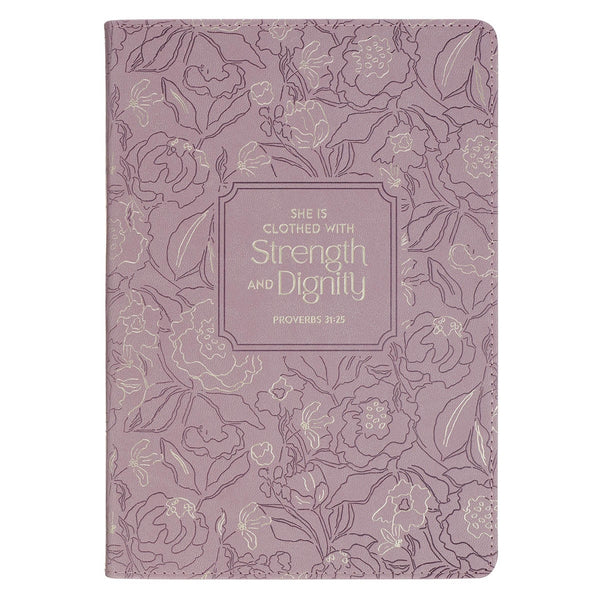 Strength and Dignity Dusty Purple Floral Faux Leather Classic Journal - Proverbs 31:25 - KI Gifts Christian Supplies