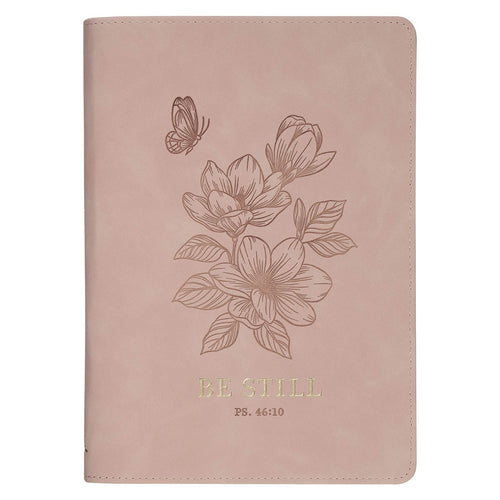 Be Still Pink Floral Faux Leather Classic Journal with Zipper Closure - Psalm 46:10 - KI Gifts Christian Supplies