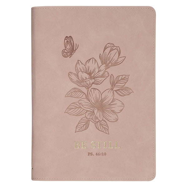Be Still Pink Floral Faux Leather Classic Journal with Zipper Closure - Psalm 46:10 - KI Gifts Christian Supplies