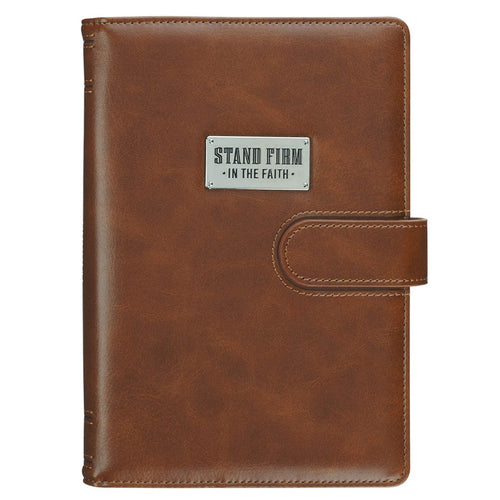 Stand Firm in the Faith Honey-Brown Faux Leather Journal Cover with Magnetic Closure - 1 Corinthians 16:13 - KI Gifts Christian Supplies