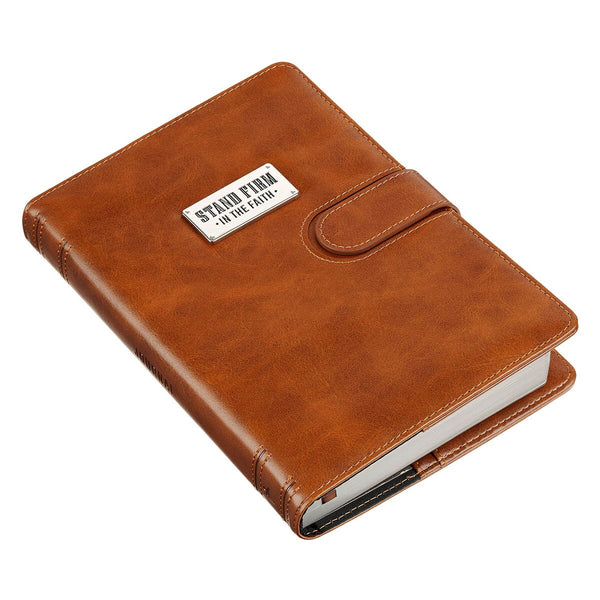 Stand Firm in the Faith Honey-Brown Faux Leather Journal Cover with Magnetic Closure - 1 Corinthians 16:13