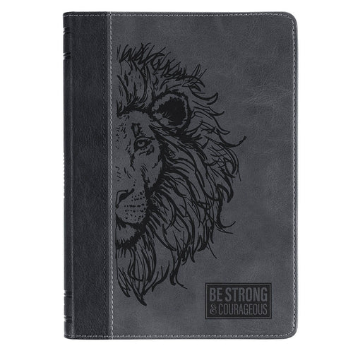 Be Strong & Courageous Black Lion Faux Leather Hardcover Journal - Joshua 1:9
