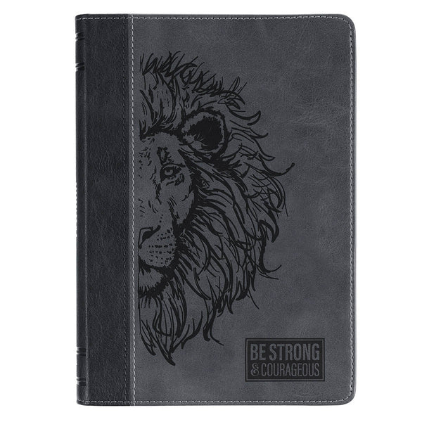 Be Strong & Courageous Black Lion Faux Leather Hardcover Journal - Joshua 1:9