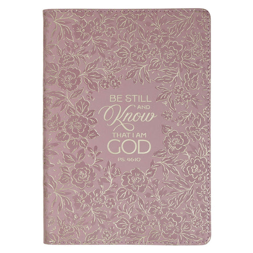 Be Still and Know Mauve Floral Faux Leather Slimline Journal - Psalm 46:10