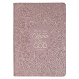 Be Still and Know Mauve Floral Faux Leather Slimline Journal - Psalm 46:10