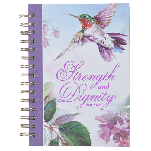 Strength and Dignity Purple Hummingbird Large Wirebound Journal - Proverbs 31:25 - KI Gifts Christian Supplies