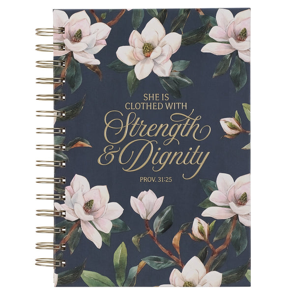 Strength and Dignity Blush Magnolia Large Wirebound Journal - Proverbs 31:25 - KI Gifts Christian Supplies