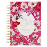 Love Cherry Pink Hummingbird Spiral Journal - 1 Corinthians 13:4 - KI Gifts Christian Supplies
