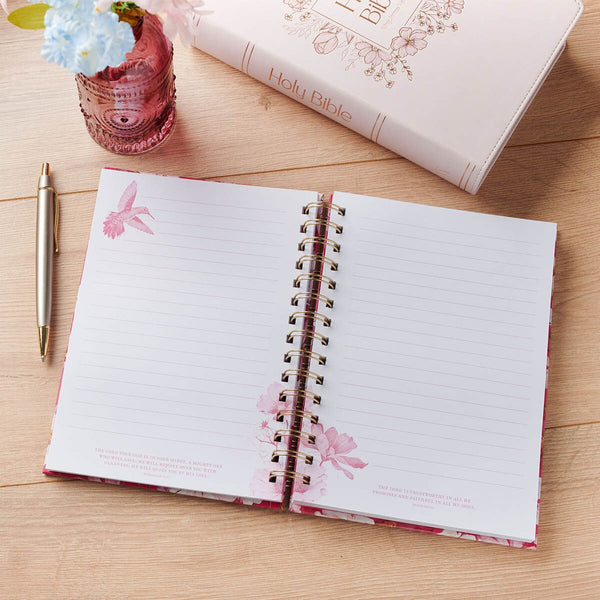 Love Cherry Pink Hummingbird Spiral Journal - 1 Corinthians 13:4