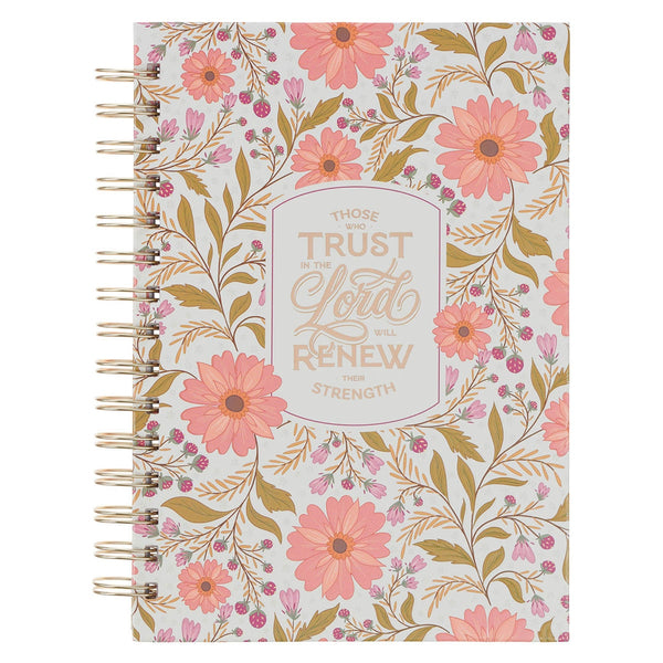 Trust Coral Floral Spiral Journal - Isaiah 40:31 - KI Gifts Christian Supplies