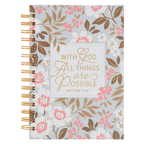 Things Are Possible White Poppy Spiral Journal - Matthew 19:26 - KI Gifts Christian Supplies