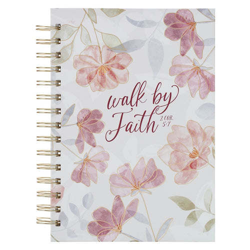 Walk by Faith Pink Cosmos Spiral Journal - 2 Corinthians 5:7 - KI Gifts Christian Supplies