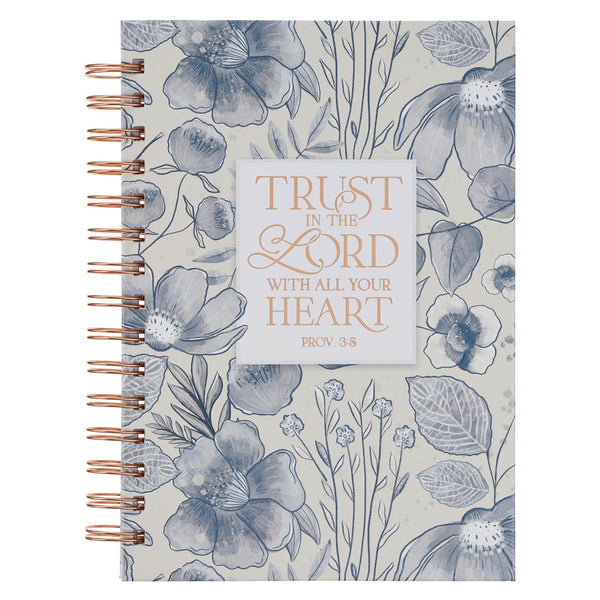 Trust in the Lord Blue Botanical Spiral Journal - Proverbs 3:5 - KI Gifts Christian Supplies