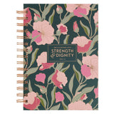 Strength and Dignity Deep Teal Floral Spiral Journal - Proverbs 31:25 - KI Gifts Christian Supplies
