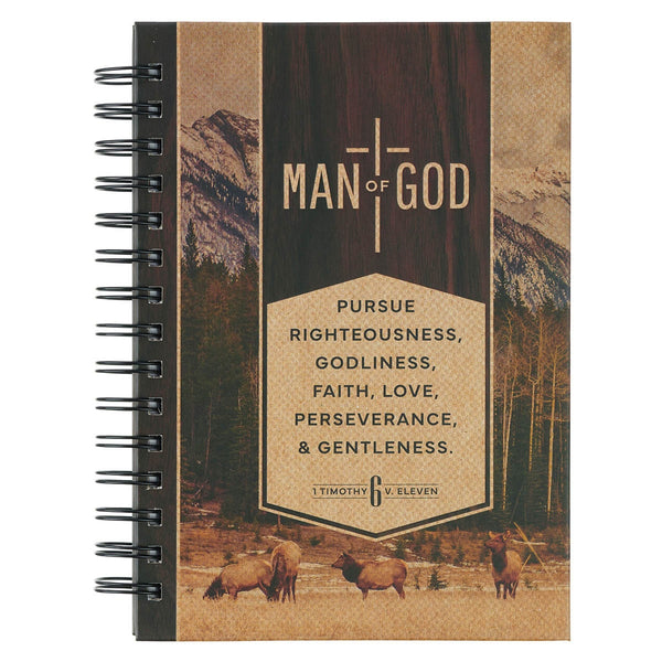 Man of God Brown Trailhead Large Spiral Journal - 1 Timothy 6:11 - KI Gifts Christian Supplies