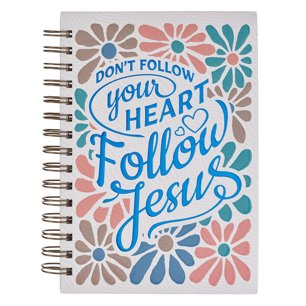 Follow Jesus Peach Floral Mosaic Spiral Journal