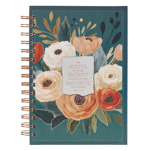 Joyful Patient Faithful Heirloom Floral Spiral Journal - Romans 12:12