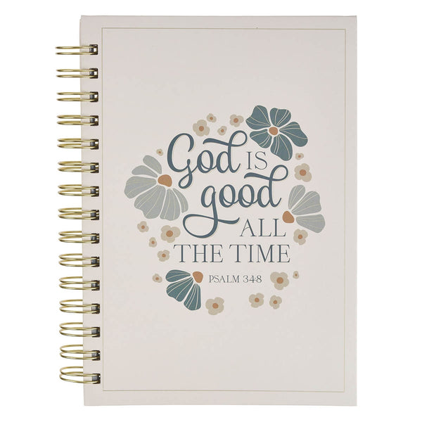 God Is Good Blue Blooms Spiral Journal - Psalm 34:8