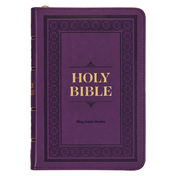 Iris Purple Faux Leather Compact King James Version Bible with Zippered Closure