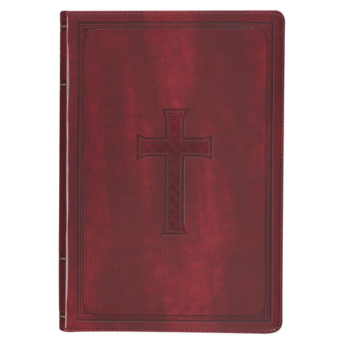 Burgundy Cross Faux Leather Large Print Thinline King James Version Bible with Thumb Index