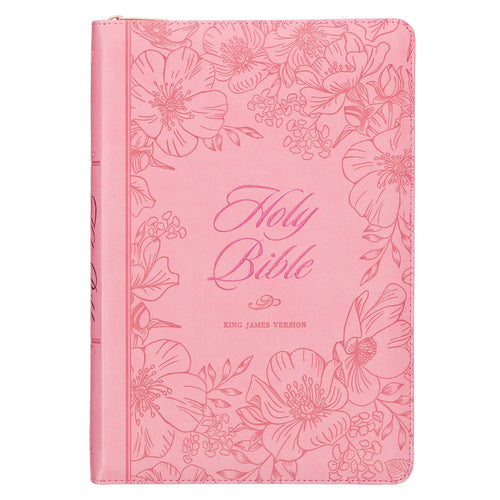 Sunrise Pink Faux Leather Large Print Thinline King James Version Bible with Zippered Closure and Thumb Index
