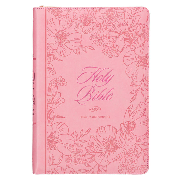 Sunrise Pink Faux Leather Large Print Thinline King James Version Bible with Zippered Closure and Thumb Index