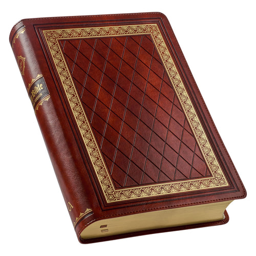 Diamond Grid Saddle Tan Faux Leather King James Version Study Bible with Thumb Index