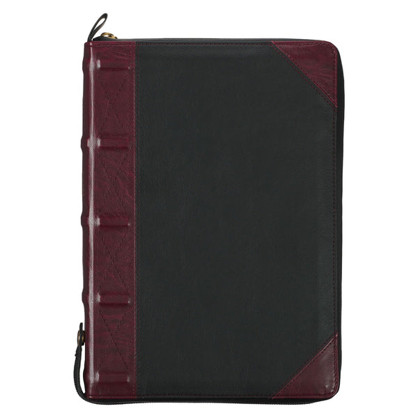 Burgundy and Black Faux Leather King James Version Study Bible with Thumb Index and Zippered Closure