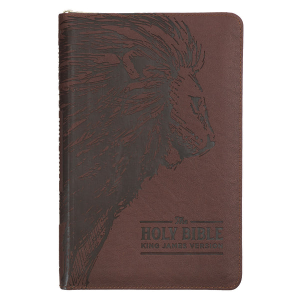 Walnut Brown Faux Leather King James Version Deluxe Gift Bible with Thumb Index and Zippered Closure