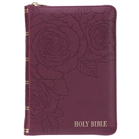 NKJV Thinline Bible Compact Burgundy Floral Design (Red Letter Edition)