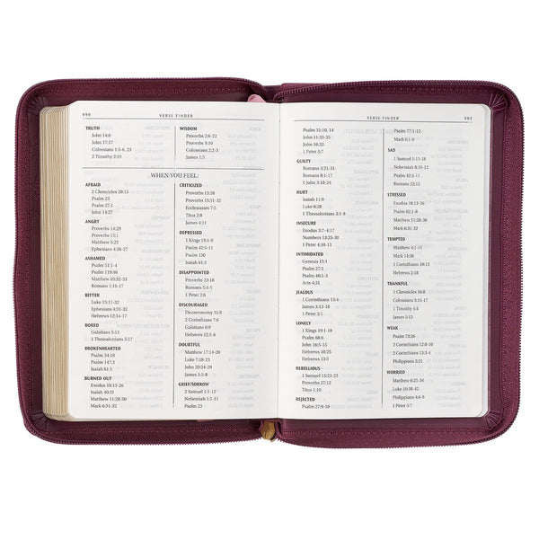 Maroon Faux Leather Compact King James Version Bible with Zipper Closure