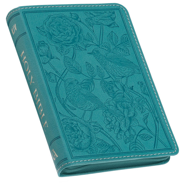 Teal Faux Leather Compact King James Version Bible with Zipper Closure