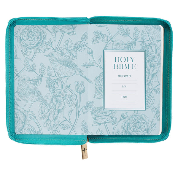 Teal Faux Leather Compact King James Version Bible with Zipper Closure