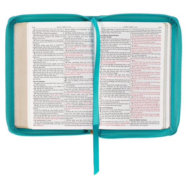 Teal Faux Leather Compact King James Version Bible with Zipper Closure