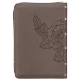 Floral Dusty Taupe Faux Leather Large Print Compact King James Version Bible