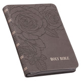 Floral Dusty Taupe Faux Leather Large Print Compact King James Version Bible