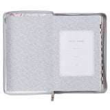 Frosty Gray and Pink Floral Faux Leather King James Version Deluxe Gift Bible with Thumb Index and Zipper Closure