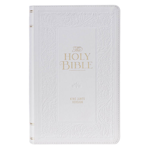 White Floral Faux Leather Giant Print Standard-size King James Version Bible with Thumb Index - KI Gifts Christian Supplies