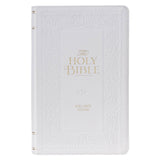 White Floral Faux Leather Giant Print Standard-size King James Version Bible with Thumb Index - KI Gifts Christian Supplies