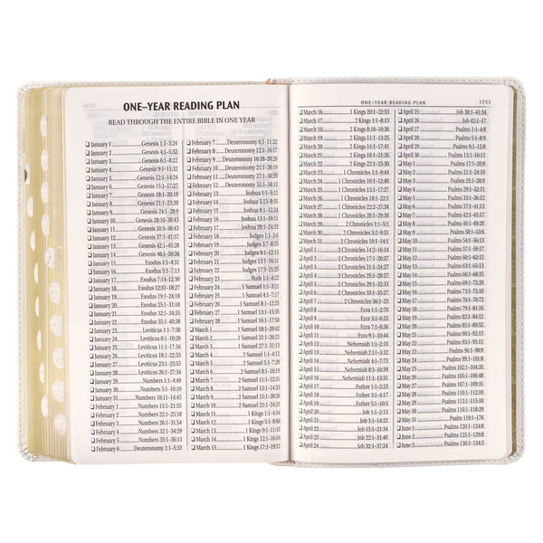 White Floral Faux Leather Giant Print Standard-size King James Version Bible with Thumb Index