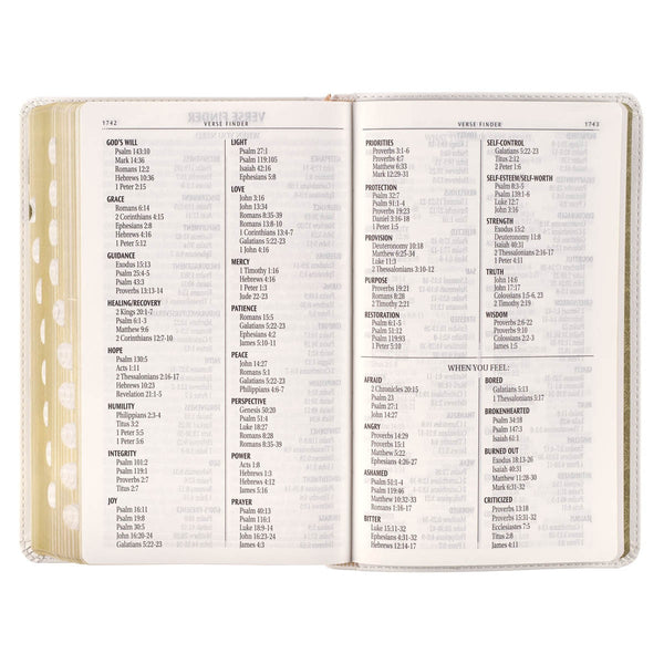 White Floral Faux Leather Giant Print Standard-size King James Version Bible with Thumb Index