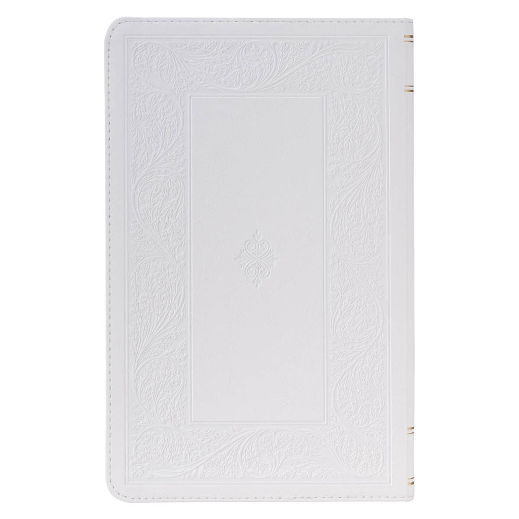 White Floral Faux Leather Giant Print Standard-size King James Version ...