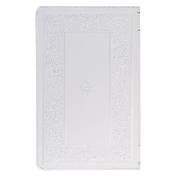 White Floral Faux Leather Giant Print Standard-size King James Version Bible with Thumb Index