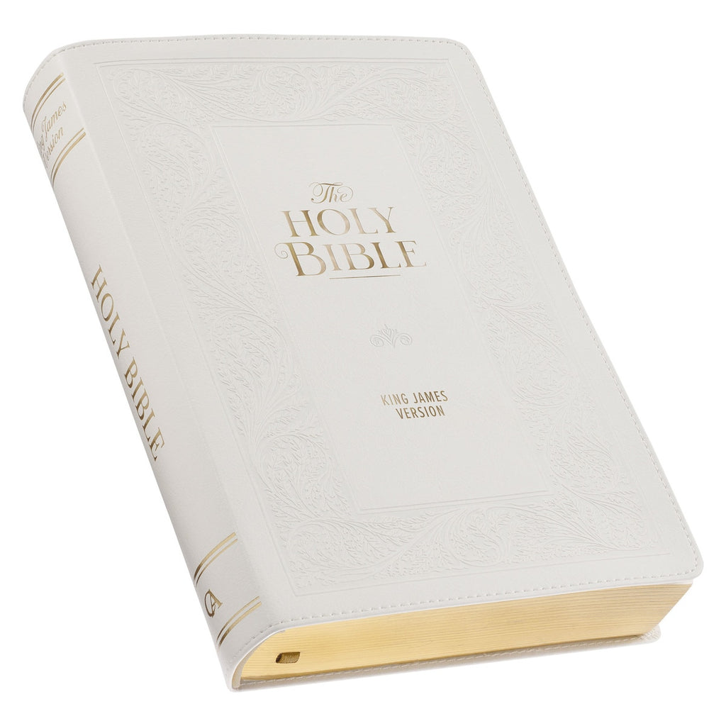 White Floral Faux Leather Giant Print Standard-size King James Version ...