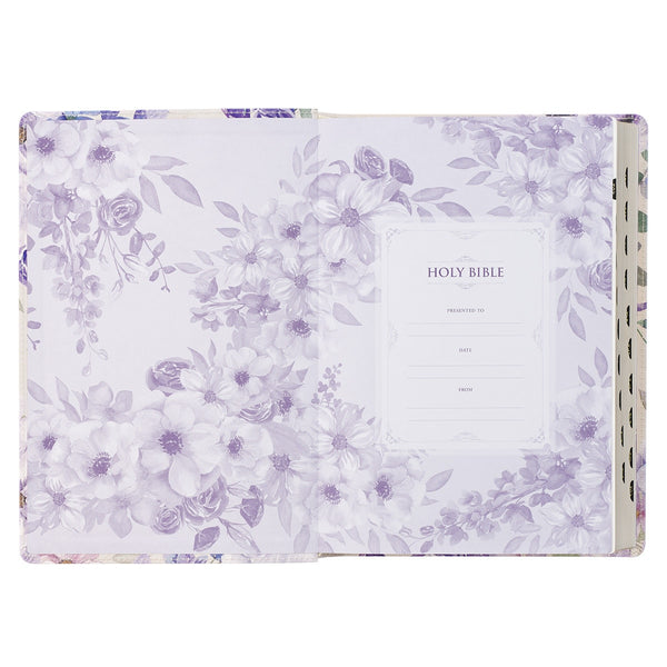 Lavender Floral Faux Leather Giant Print Full-size King James Version Bible with Thumb Index