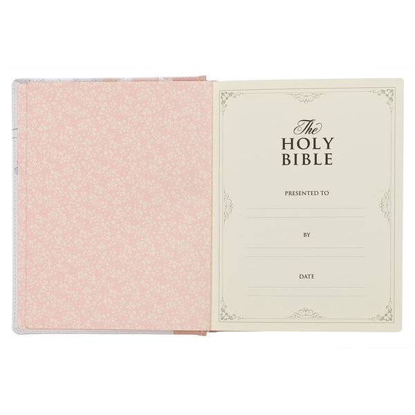 Rosy Coral Floral Faux Leather Hardcover King James Version Note-taking Bible